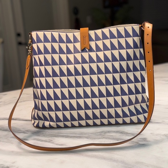 Stella and Dot Crosby Hobo Geo Tile Blue and White Toto Purse - Picture 4 of 9